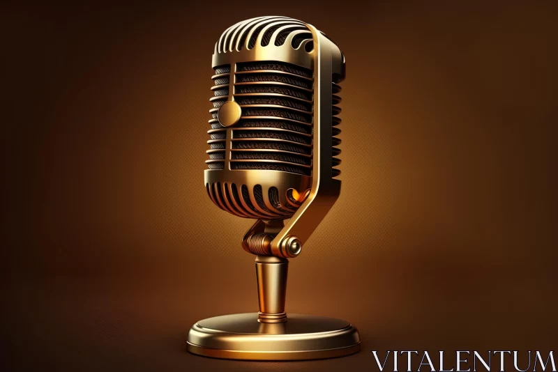 AI ART Golden Microphone on Brown Background - Vintage Stylized Art