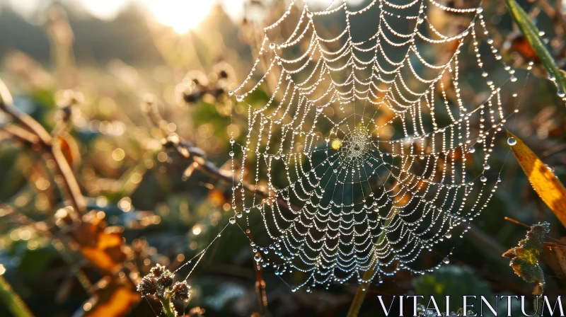 AI ART Symmetrical Spider Web in Morning Dew | Sunlit Close-up