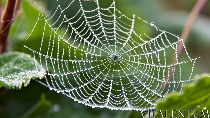 Symmetrical Spider Web with Dew in Sunlight AI Image