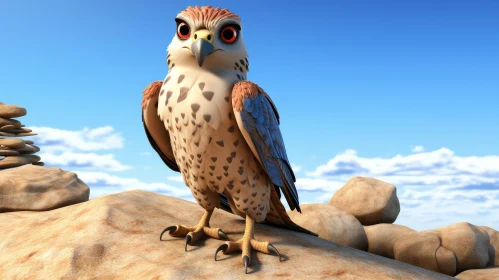 Cartoon Falcon on Rock - Sky Background