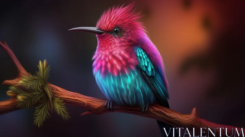Colorful Bird Digital Painting on Branch AI Image