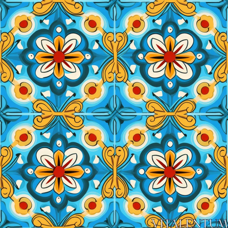 Colorful Tile Pattern with Floral Designs AI Image
