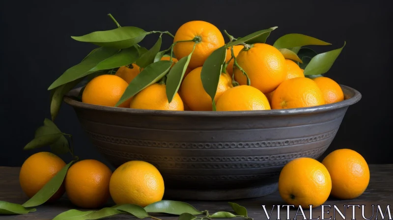 Dark Clay Bowl with Ripe Oranges - Still Life Composition AI Image