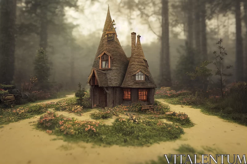 Enchanting Fairy House in the Foggy Forest | Hyper-Detailed Renderings AI Image