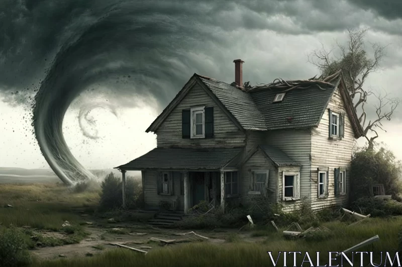 Ethereal Horror: A House Devoured by a Mysterious Storm AI Image