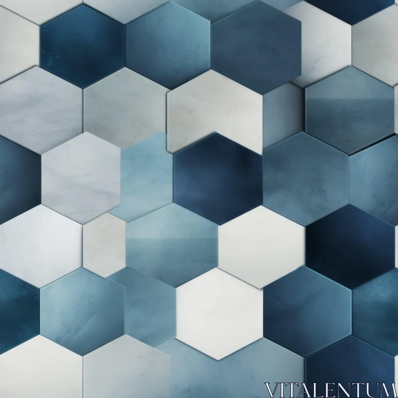 Hexagon Tiles Seamless Pattern in Blue and White AI Image