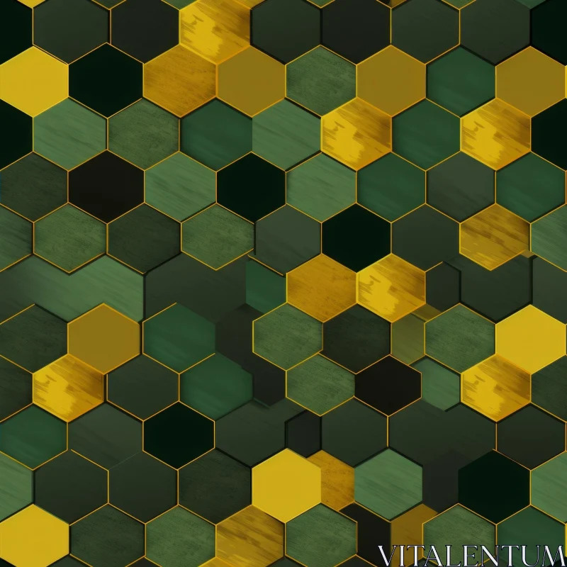 AI ART Hexagonal Geometric Abstract Background in Dark Green and Golden Tones