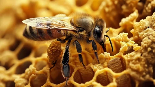 Honey Bee on Honeycomb: Nature's Pollinator