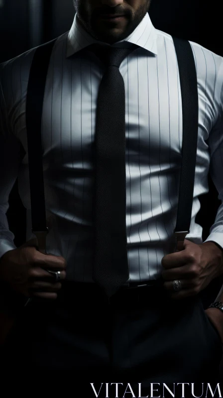 Intense Portrait of a Man in White Shirt and Black Tie AI Image
