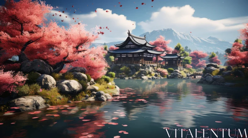 Japanese Garden Cherry Blossoms Landscape AI Image