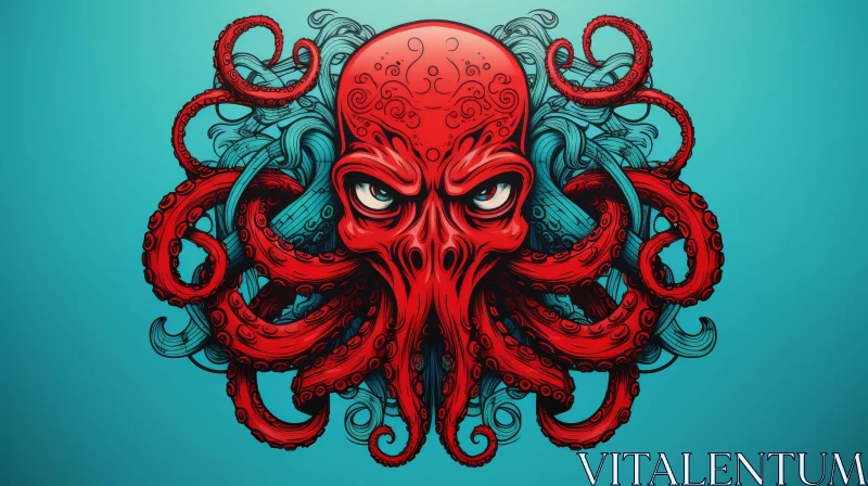 AI ART Red Octopus Digital Illustration - Realistic Marine Life Art