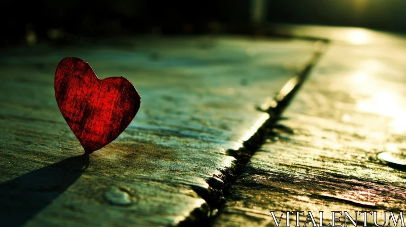 AI ART Red Wooden Heart Decoration - Close-Up Art