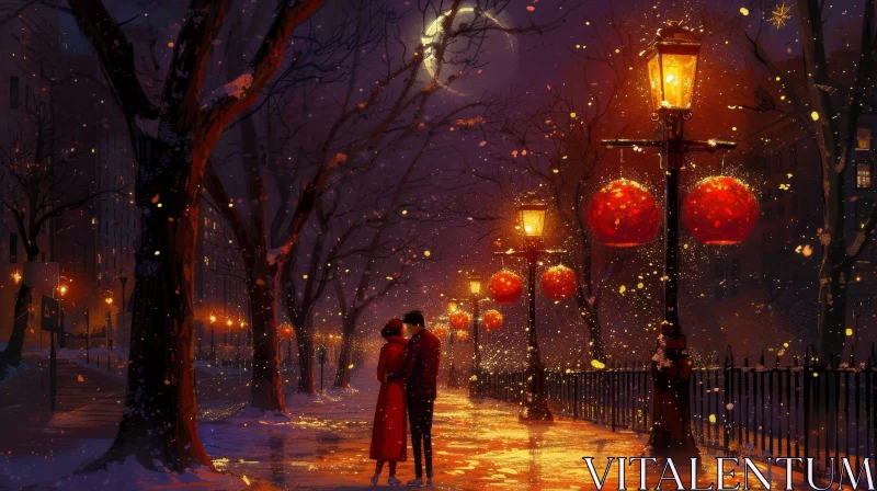 Romantic Winter Stroll AI Image