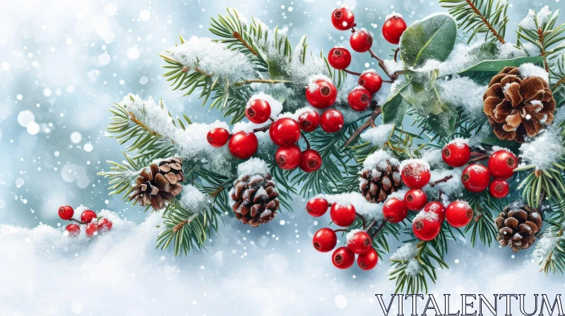 Snowy Coniferous Tree Branch for Festive Greetings AI Image