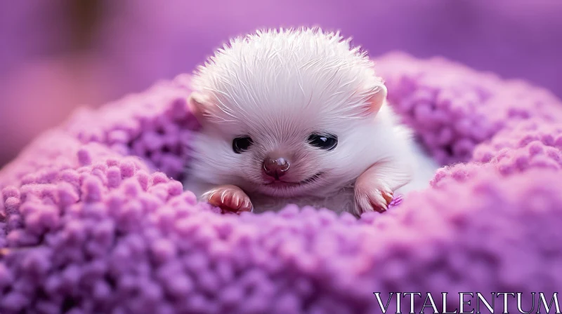 Adorable Baby Hedgehog on Purple Blanket AI Image