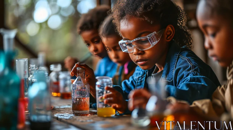 African Children Conducting Science Experiment in Classroom AI Image
