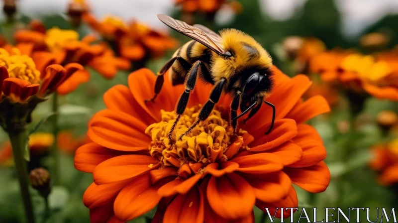 AI ART Bee Pollinating Orange Flower - Nature Macro Photography