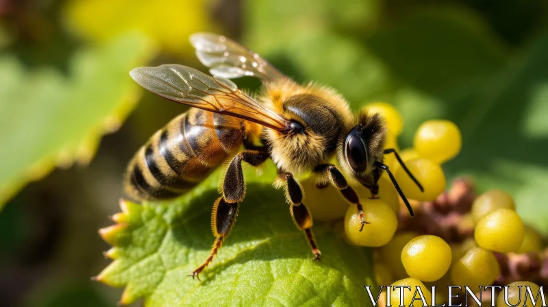 Brown and Yellow Honey Bee on Green Leaf AI Image