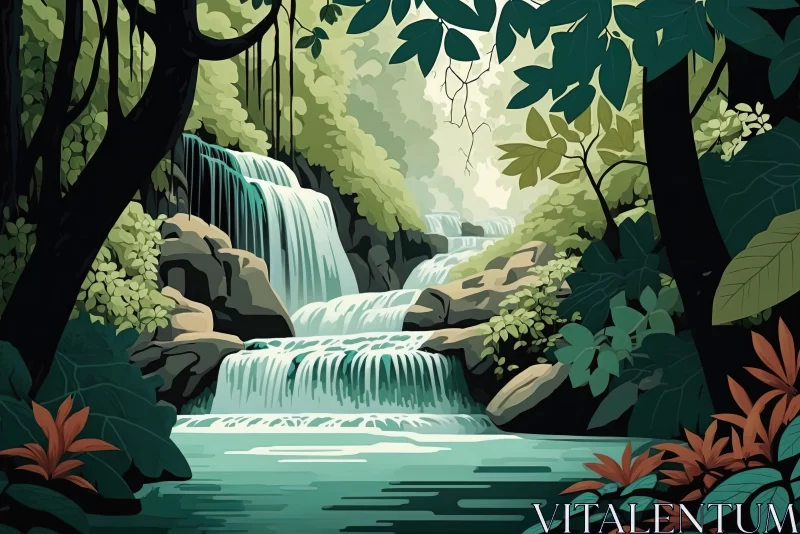 Captivating Jungle Waterfall Painting | Realistic Watercolor Art AI Image