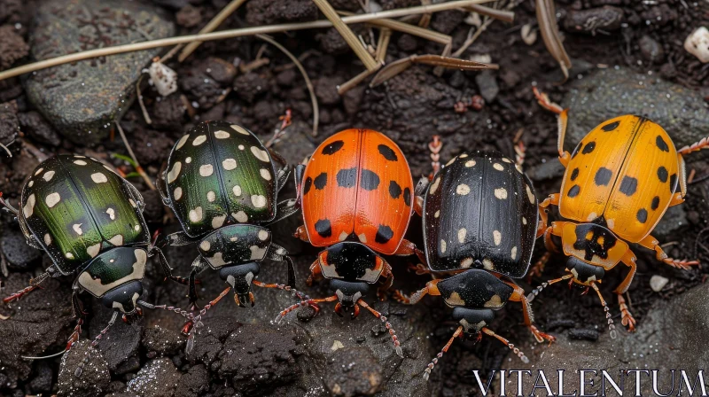 Colorful Beetles Group on Dark Surface AI Image