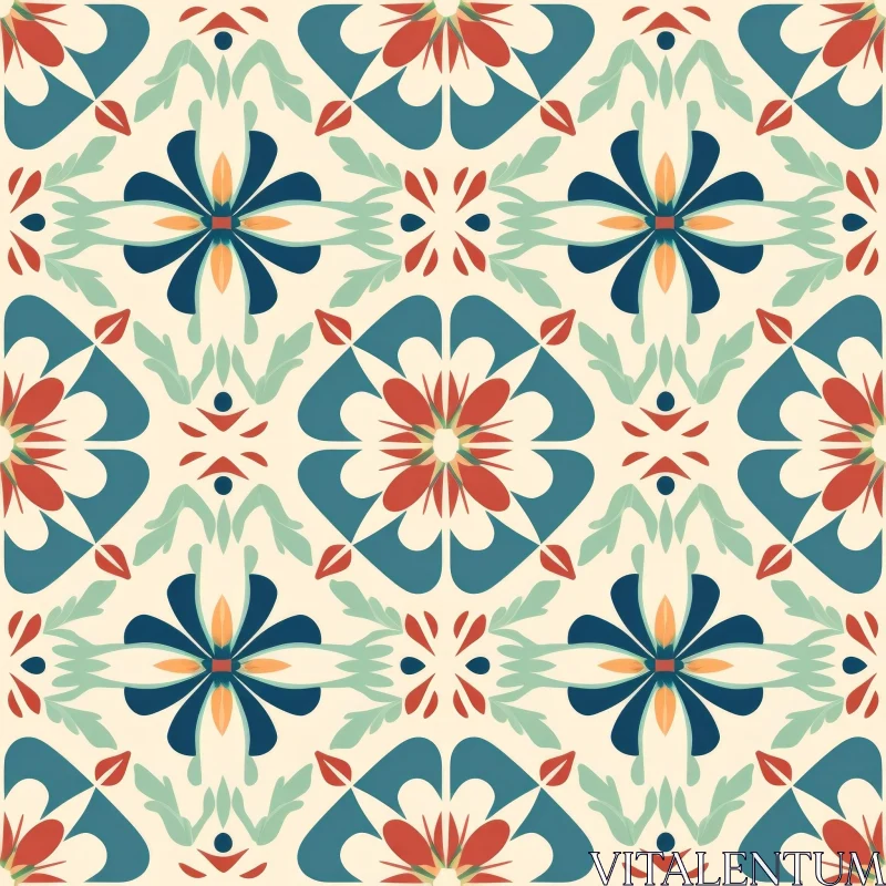 Colorful Floral Tile Pattern for Backgrounds and Designs AI Image