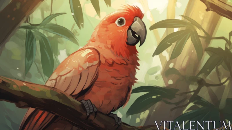 Curious Red Parrot in Tropical Rainforest AI Image