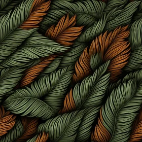 Dark Green and Orange Leaves Seamless Pattern
