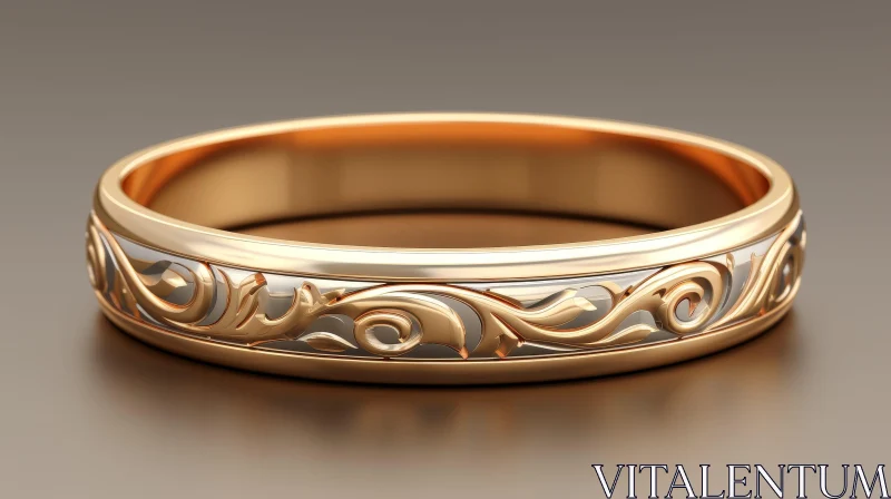 Elegant Gold Wedding Ring with Engraved Swirl Pattern AI Image