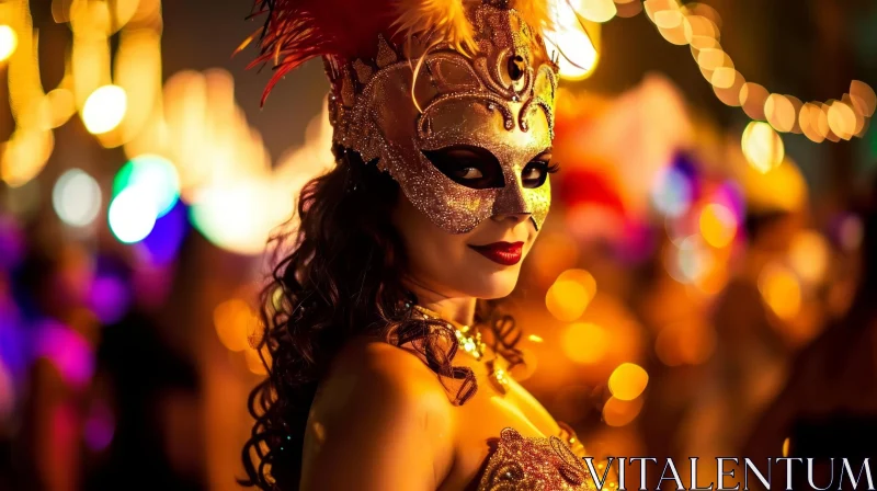 Enigmatic Beauty: A Captivating Woman in a Venetian Mask AI Image