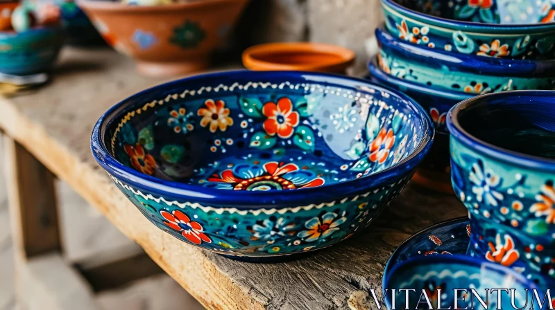 Exquisite Handmade Ceramic Bowl with Floral Patterns AI Image