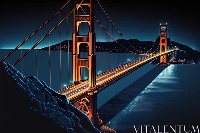 Golden Gate Bridge at Night - Captivating Illustration AI Image