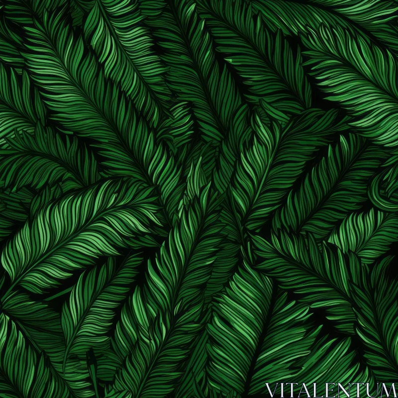 Hand-drawn Dark Green Tropical Leaves Seamless Pattern AI Image
