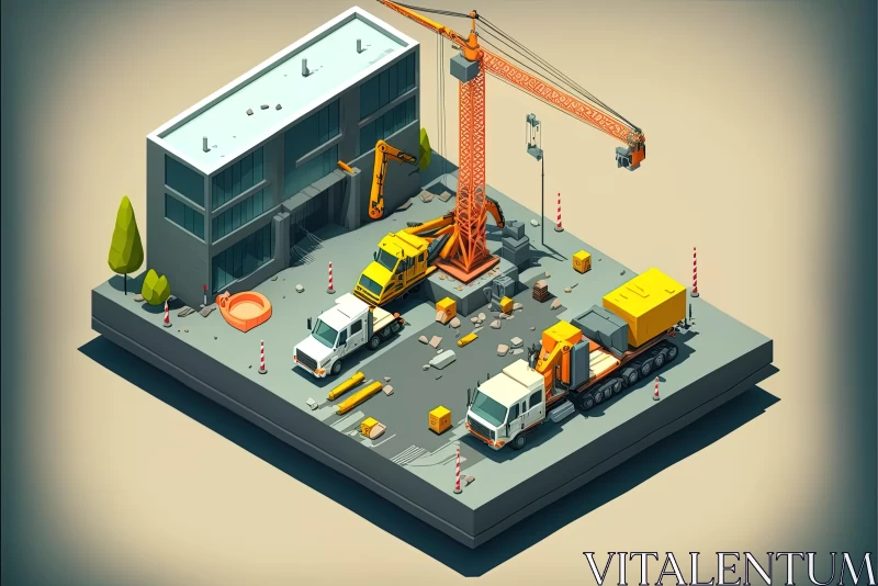 Isometric Construction Site in 2D Game Art Style AI Image