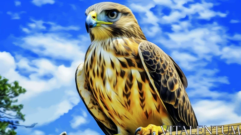 Majestic Hawk on Branch Against Blue Sky AI Image
