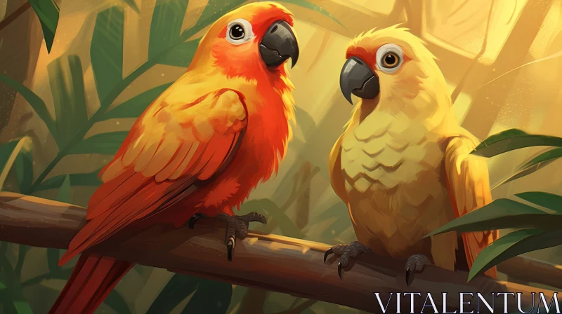 Colorful Parrots in Jungle Setting AI Image