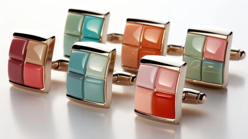 Exquisite Gold Square Cufflinks with Colored Enamel Details