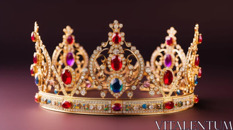 Exquisite Golden Crown with Gemstones and Diamonds AI Image