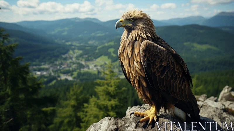 Golden Eagle in Majestic Mountain Setting AI Image