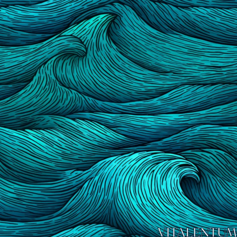 Hand-drawn Blue and Green Waves Seamless Pattern AI Image