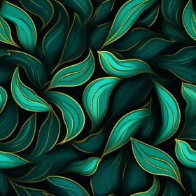 Luxurious Dark Green Leaves Seamless Pattern on Black Background