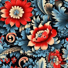Luxurious Floral Pattern on Dark Blue Background
