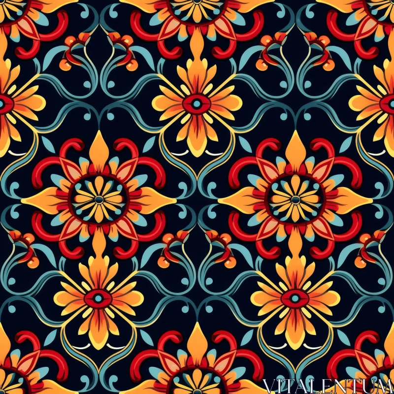Luxurious Floral Tile Pattern - Opulent Design AI Image