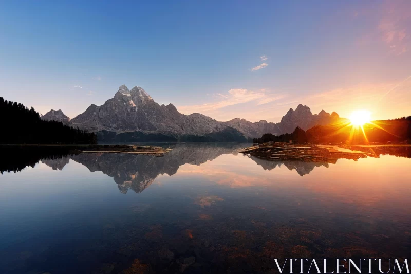 Serene Sunrise Mountain Lake Reflection | Nature Photography AI Image