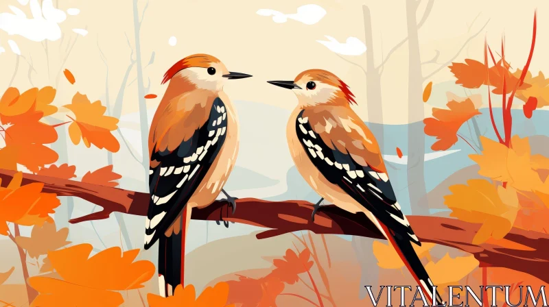 Birds on Branch Vector Illustration AI Image