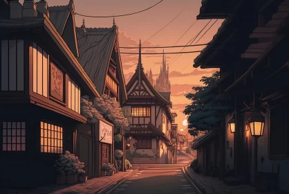 Captivating Manga-Inspired Street Scene at Sunset | Japanese Renaissance meets Suburban Gothic
