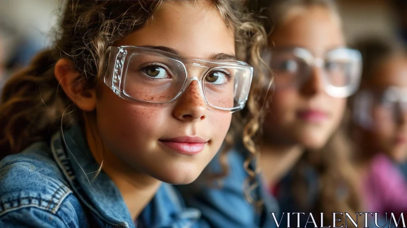 Close-up Portrait of a Girl with Safety Glasses AI Image