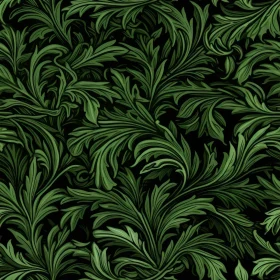 Dark Green Leaves Seamless Pattern on Black Background