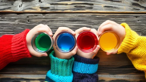 Enchanting Image of Children's Hands Holding Glasses of Colored Liquids