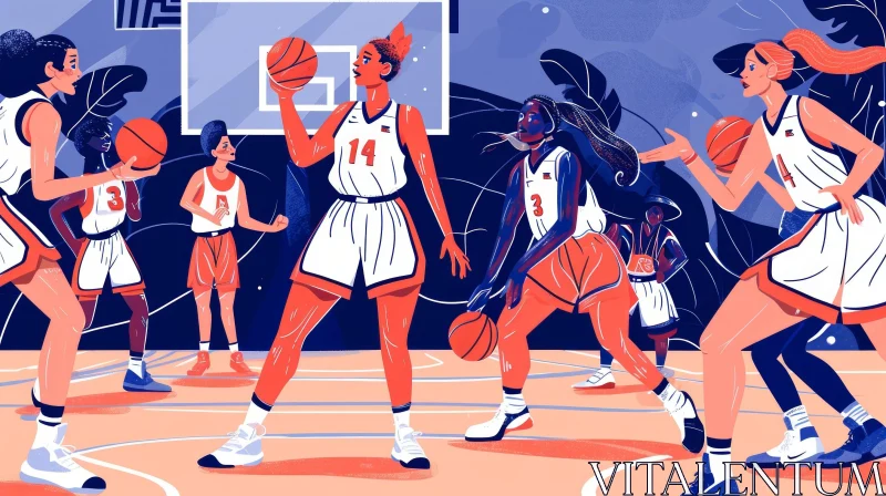 Exciting Cartoon Basketball Game Illustration AI Image