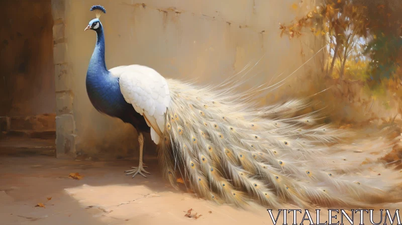 Magnificent Peacock in Sunlit Courtyard AI Image
